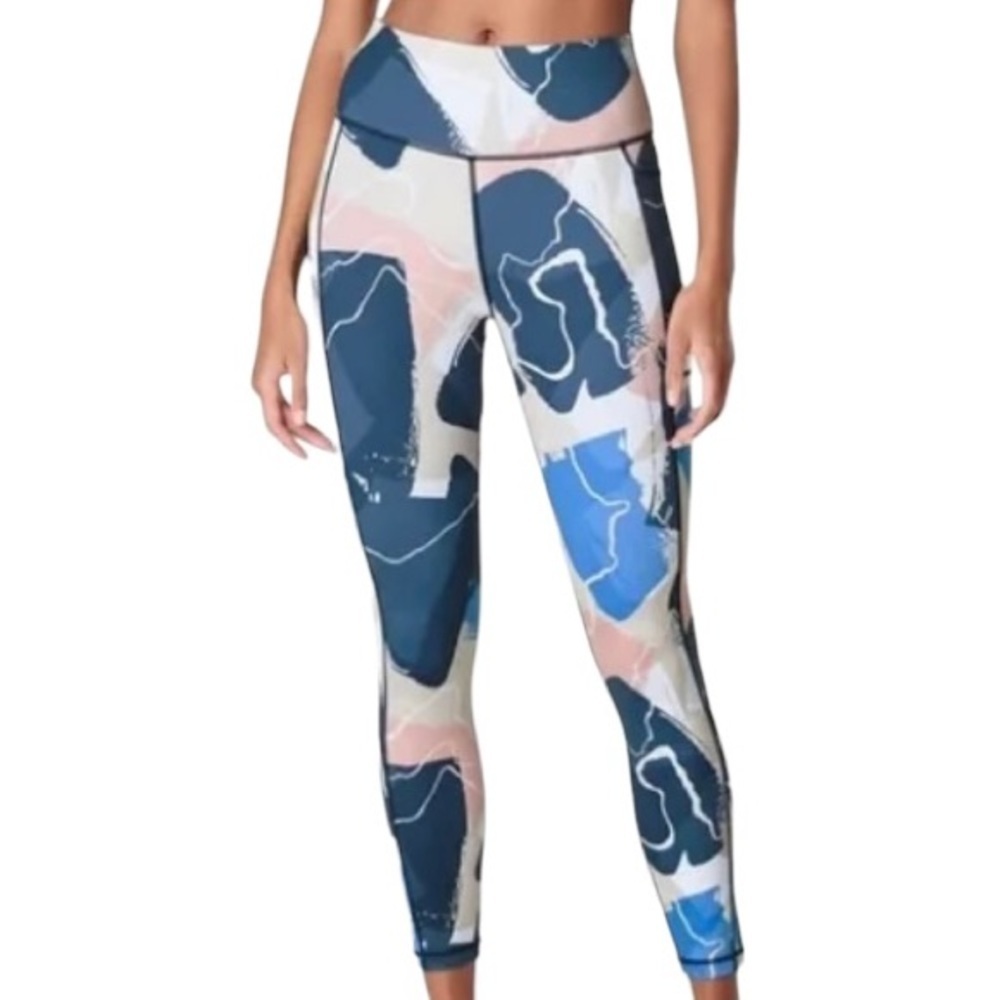 Sweaty Betty Super Sculpt Sustainable  Workout  Leggings Blue Lime  White Sz S